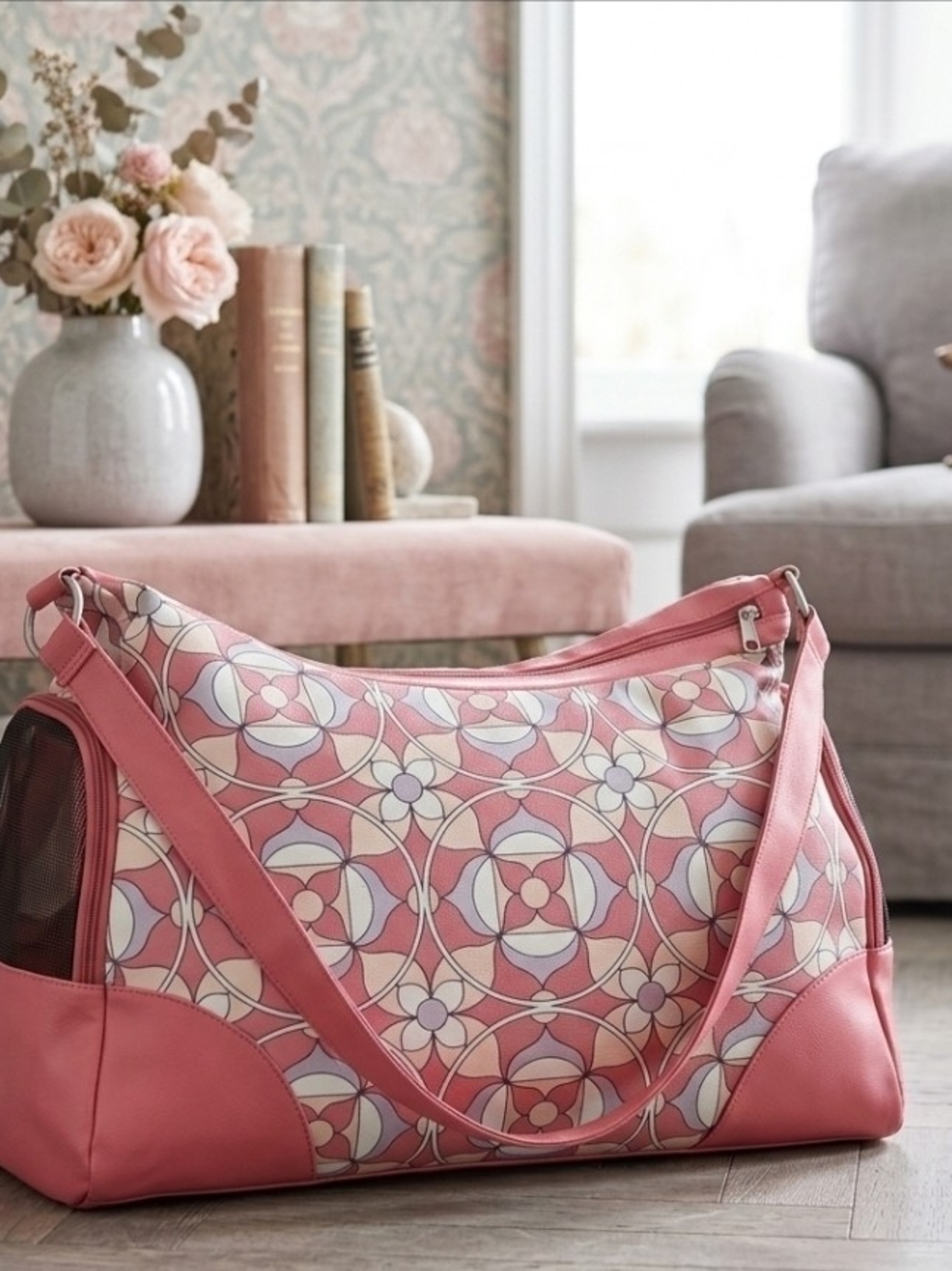 "Poppy Bloom" Travel Dog Carrier Bag crafted by MCW Handmade. Airline Approved.